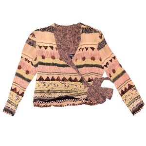 Vintage Laura Kieffer Susan Burrowes Wrap Tie Top Art Knit Boho Southwest size 6